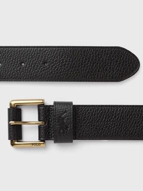 Polo by Ralph Lauren Black Pebbled Leather Belt with Gold Buckle